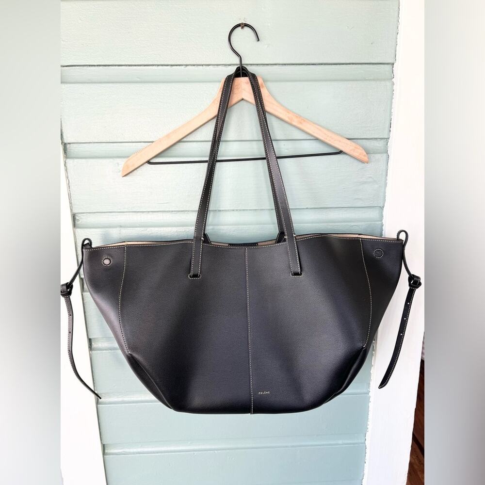 Polène Black Leather Tote Bag